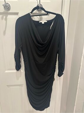 Boston Proper Black Draped Cowl Neck Dress